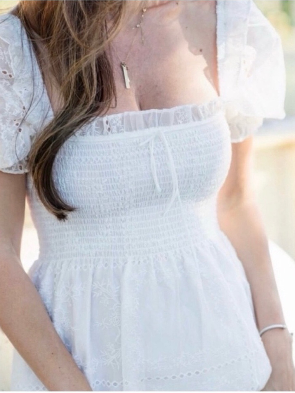 Caroline Constas White Eyelet Patch Maxi Dress with Puff Sleeves - Picture 3 of 9
